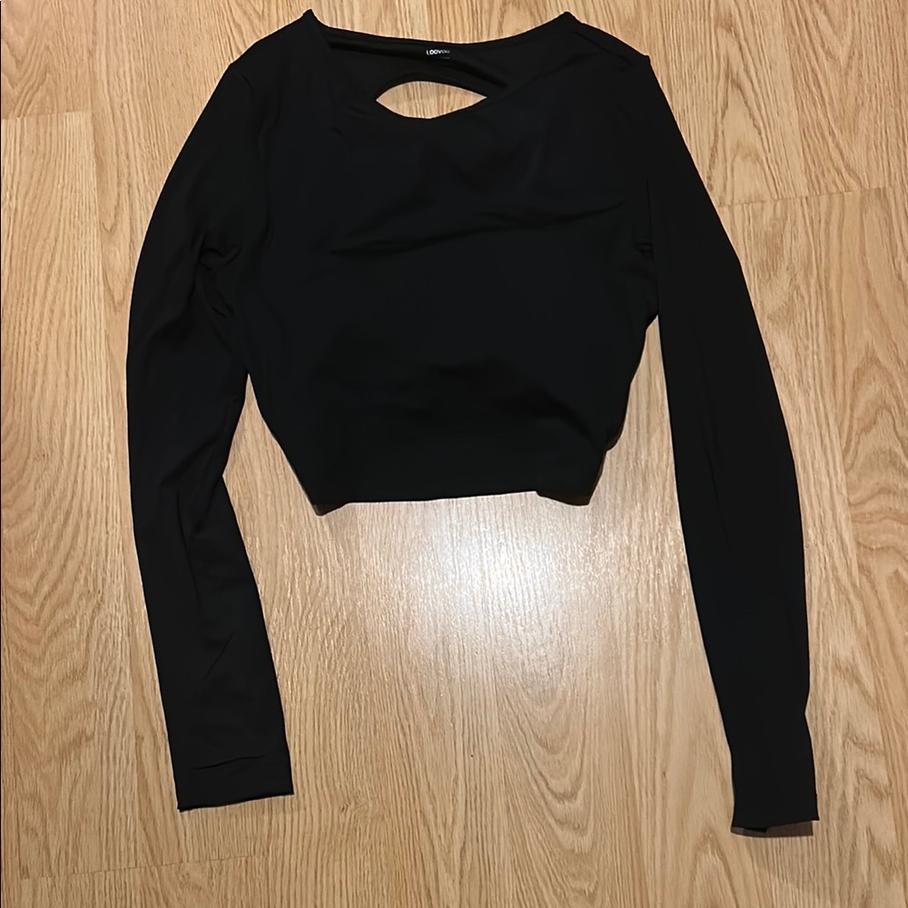 Workout Black and White Long Sleeve Tops with built in bra